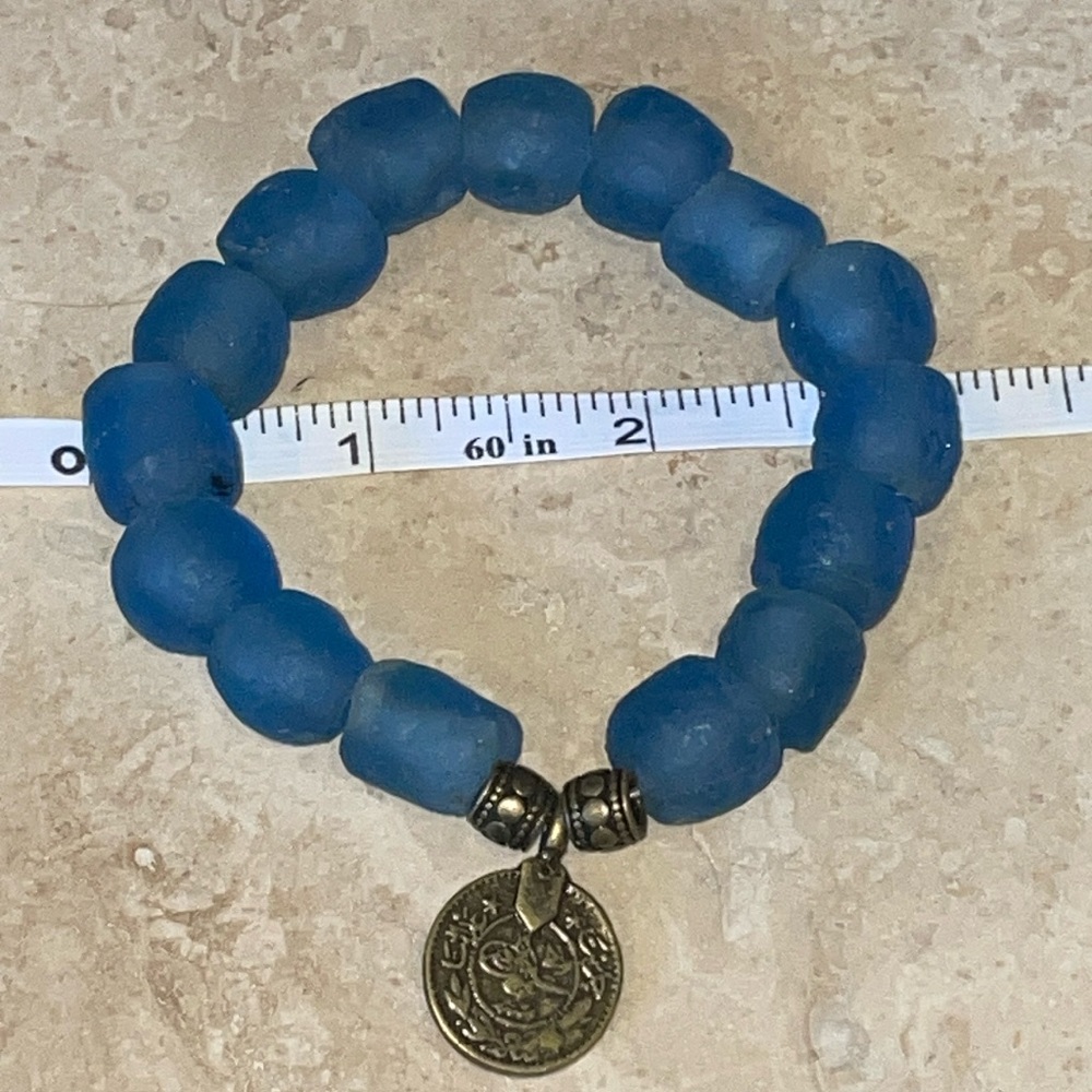 NWT Sea Glass Coin Bracelet Blue/antique brass